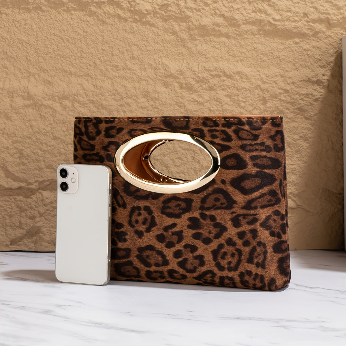 Women’s Leopard Print Clutch Bag - Magnetic Closure Elegant Evening Handbag