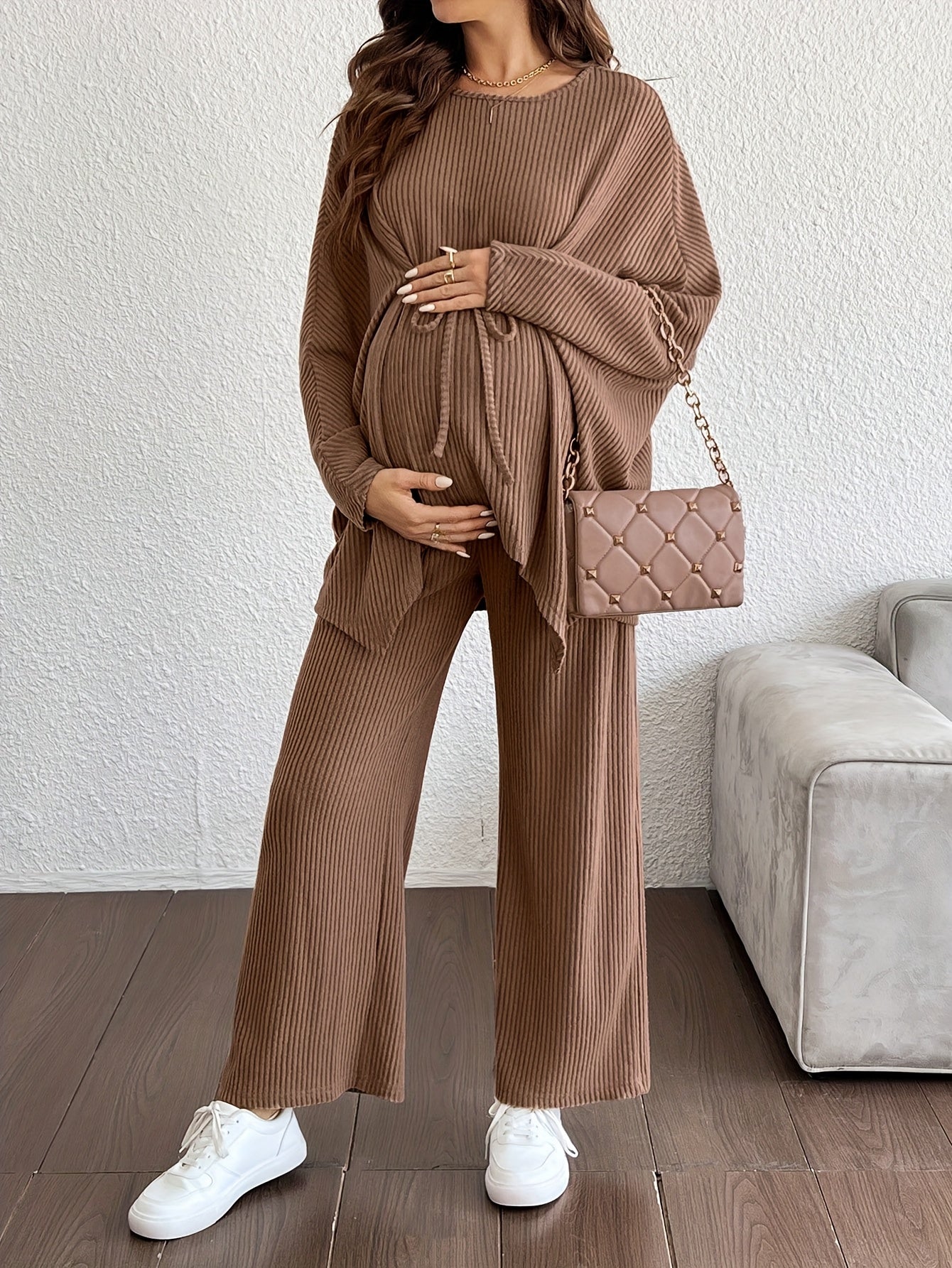 Women's Cotton Maternity Set - Long-Sleeve Top & Trousers