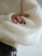 Cotton Lantern Sleeve Sweater - Round Neck