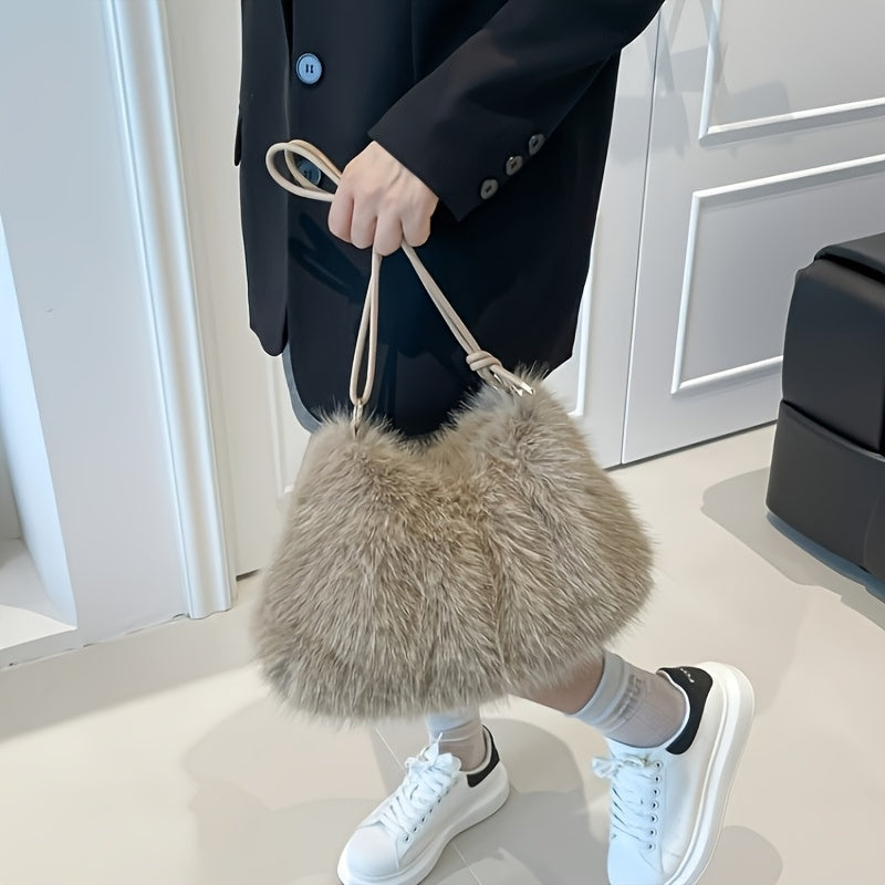 Plush Large Capacity Handbag - Adjustable Strap Soft Everyday Shoulder Bag