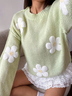Floral Jacquard Sweater - Cozy Pullover