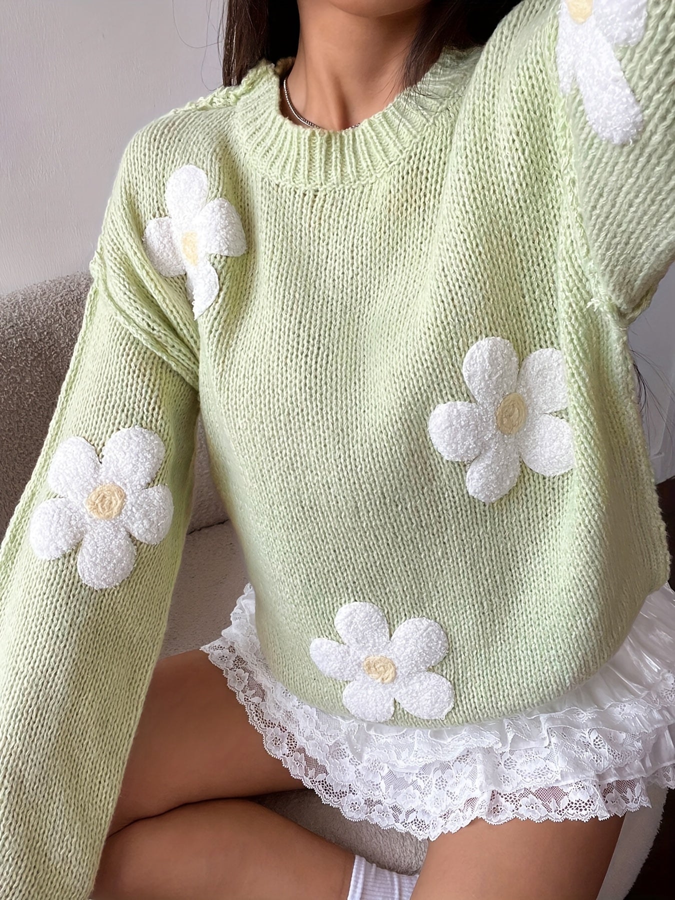 Floral Jacquard Sweater - Cozy Pullover